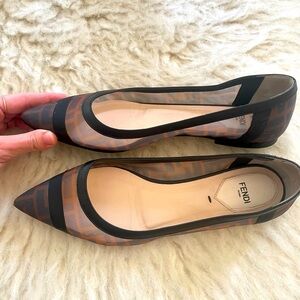 Fendi FF Brown/Black Zucca Mesh and Leather Colibri Ballet Flats Size 39